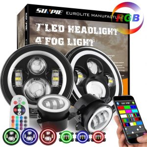 SUNPIE 7 LED Headlights with RGB Halo 4 LED Fog Lights review