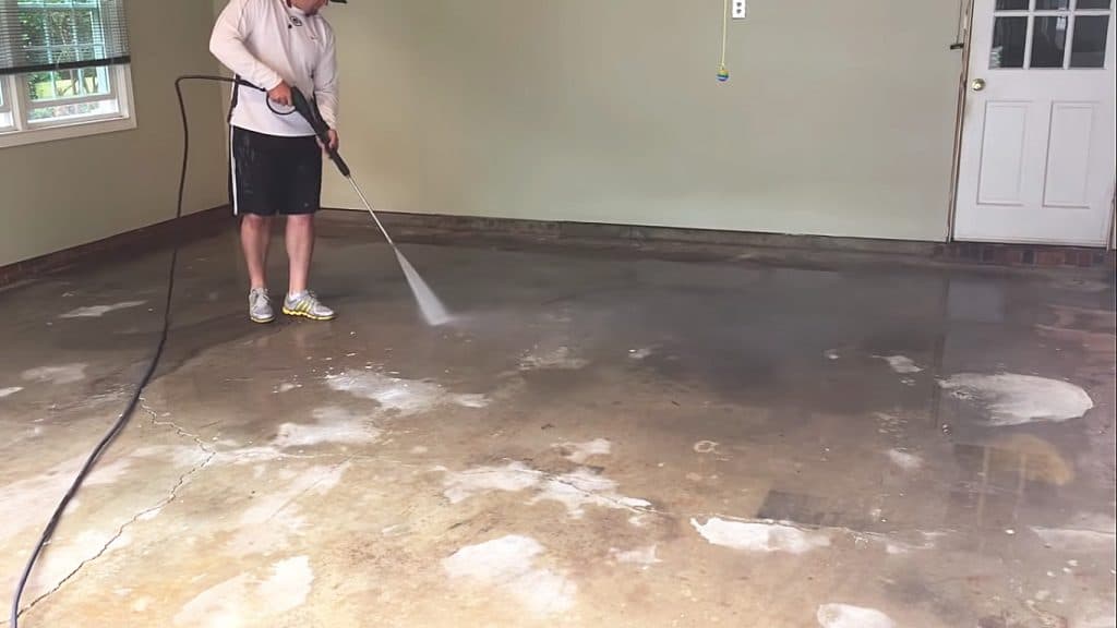 Pressure wash floor before paint