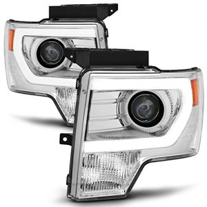 Ford F-150 Light Duty Pickup Chrome Clear C-Shape LED light Tube Projector Headlights Review